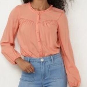 LC Lauren Conrad ruffle trim blouse Sz L long sleeve button front msr